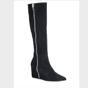 Alexander Wang Lea goat suede knee high pointed toe tall wedge heeled boot